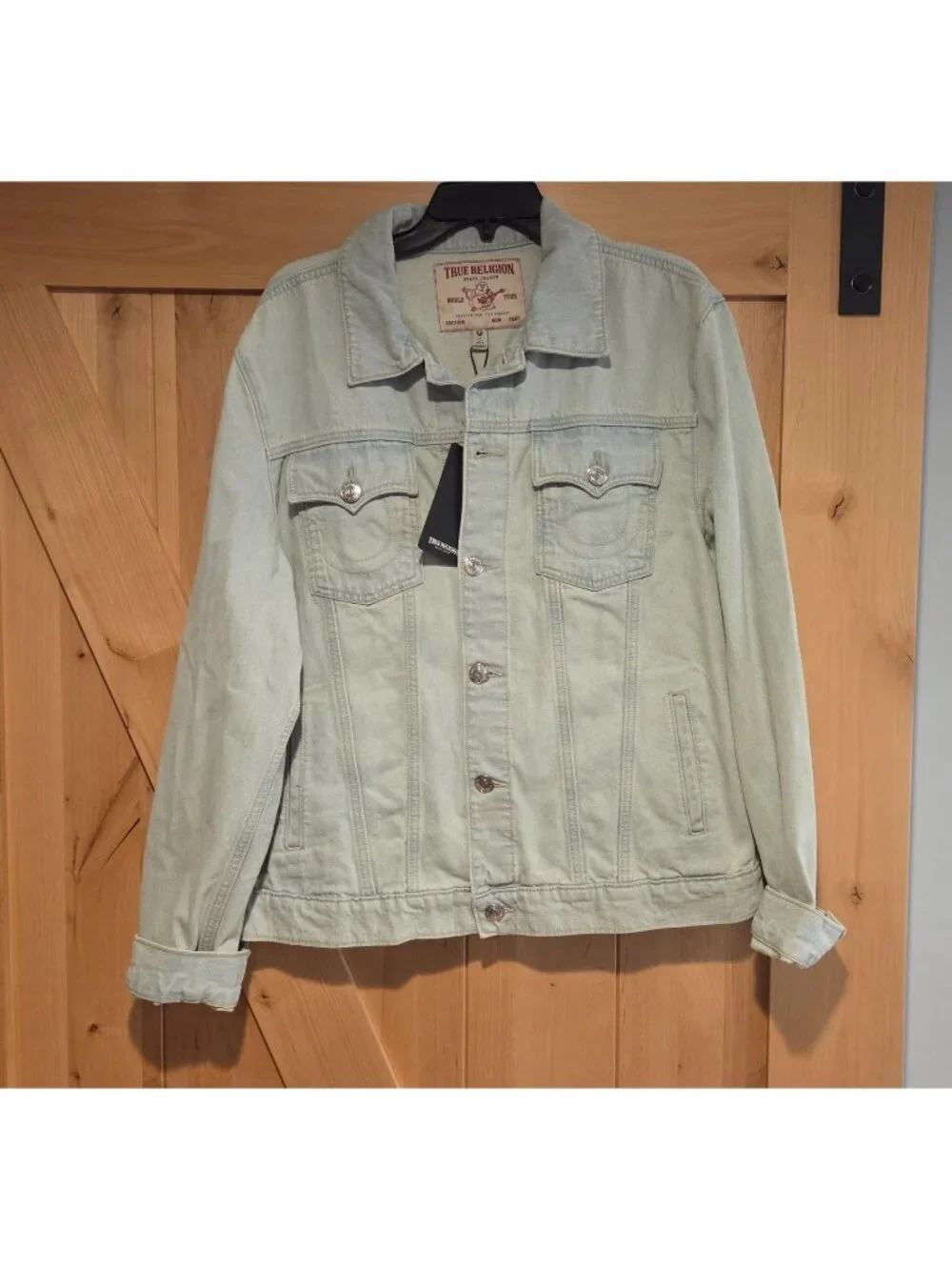 New! True Religion Trucker Jacket Mens Size L Jesse SN Light Wash Denim Cotton